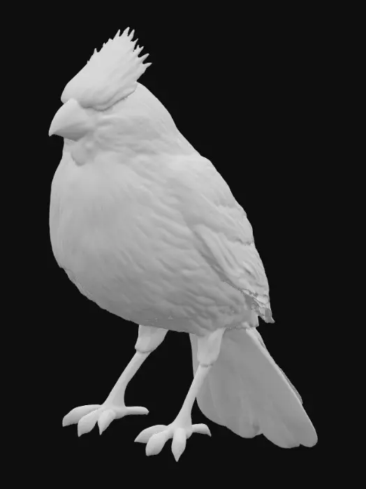 3D model for Cardinal sitting on a flowering branch of red flowers. High definition on the feathers