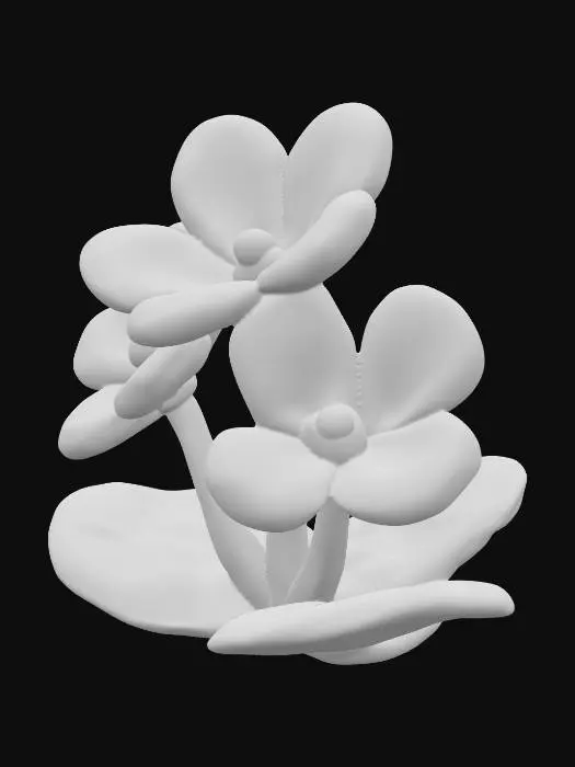 3D model for Small ground level trio of closely grouped five petal of magenta/pink/orange flowers with darkish ab green leaves 
#PBR# #PBR#, 