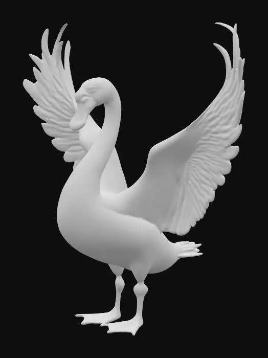 3D model for Beautiful muted Swan. Regal stance with wide open wings with large highly detailed feathers. Hyper-realistic , #PBR#