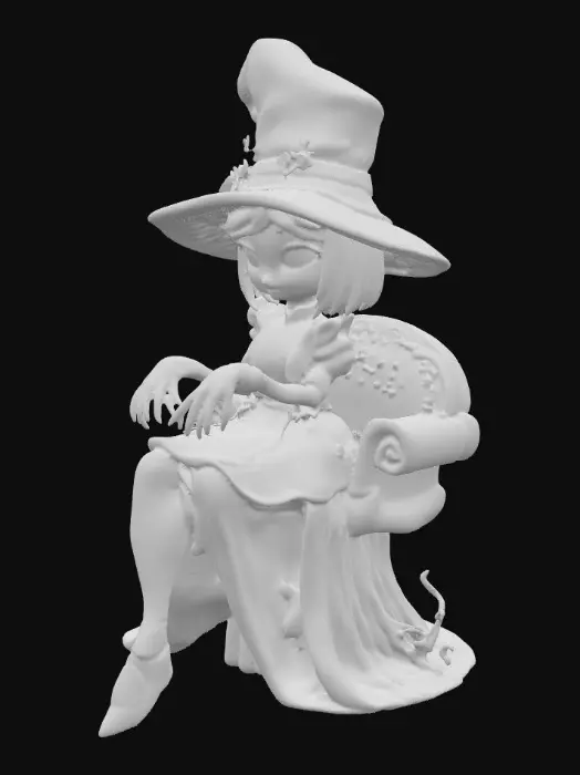 3D model for #PBR#, An evil creepy Alice with clear facial features sits on a mushroom chair with a hookah.  Alice has perfectly shaped hands and fingers. Alice wears a dark top hat with tiny flowers around the brim. Tiny flowers and tuffs of grass surround the mushroom at ground level. Beautiful bright bold vivid colors  cartoonish realism highly detailed #PBR#