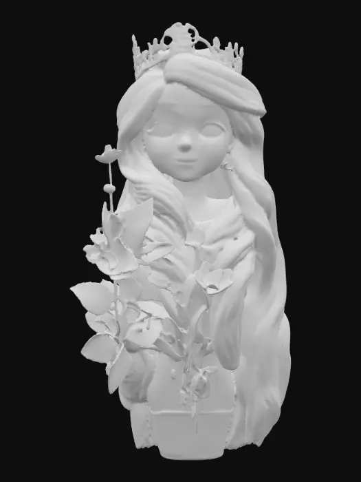 3D model for Generate a cute and childlike 3D Rapunzel digital 3d art , large green eyes, #PBR#, incorporating elements of fantasy, adventure or romantic. digital art. high resolution. smooth and curved lines. bright and saturated colors. Purples, pinks, greens, gold , #PBR#