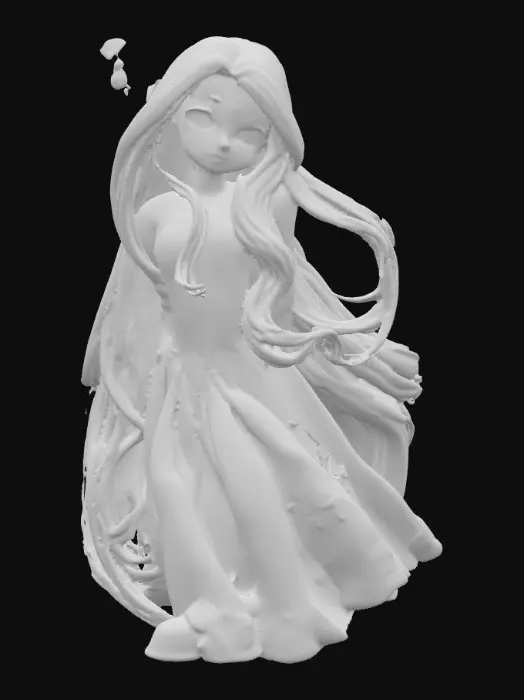 3D model for Generate a cute and childlike 3D Rapunzel digital 3d art , large green eyes, #PBR#, incorporating elements of fantasy, adventure or romantic. digital art. high resolution. smooth and curved lines. bright and saturated colors. Purples, pinks, greens, gold , #PBR#