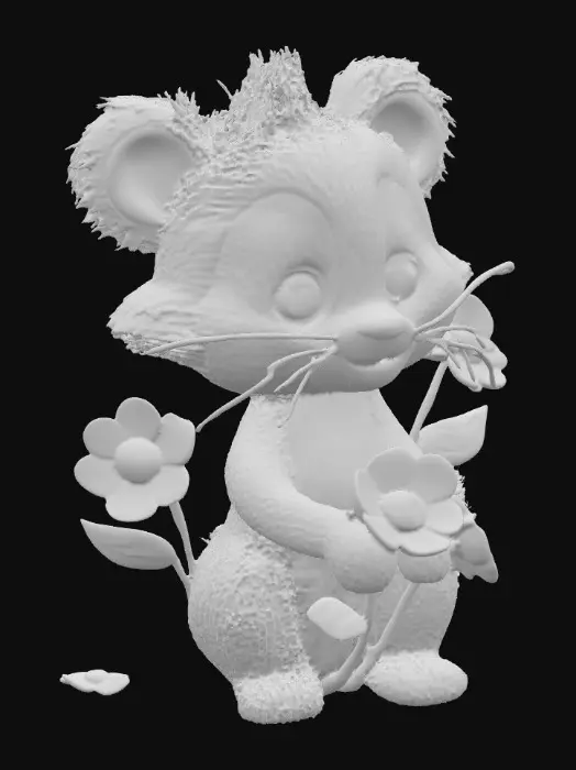 3D model for An adorable toy like skunk sitting in a patch of vibrant 5 petal flowers. 