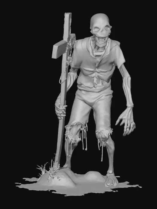 3D model for Create a creepy zombie crawling out of the grave with a cross, #Halloween2025#