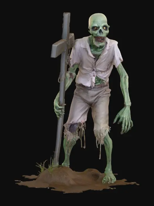 3D model for Create a creepy zombie crawling out of the grave with a cross, #Halloween2025#