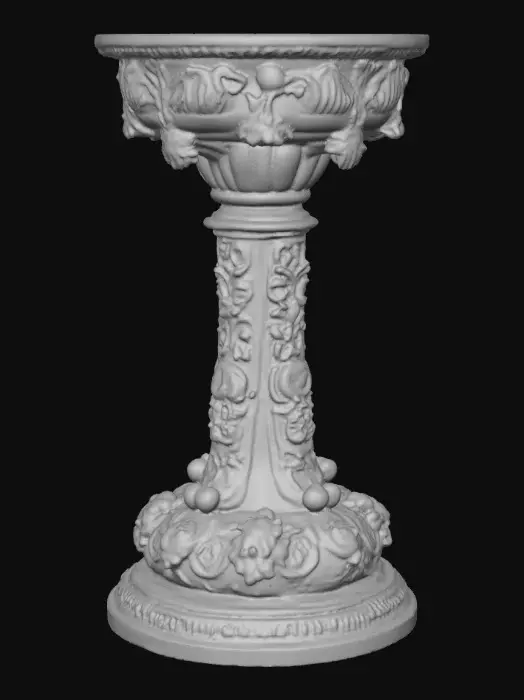 3D model for Extravagant elaborately embossed golden pedestal inside and out. Highly intricate designed details. Rocco styled design. Standing on a large round base