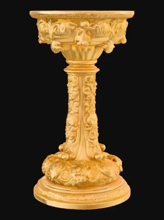 3D model for Extravagant elaborately embossed golden pedestal inside and out. Highly intricate designed details. Rocco styled design. Standing on a large round base