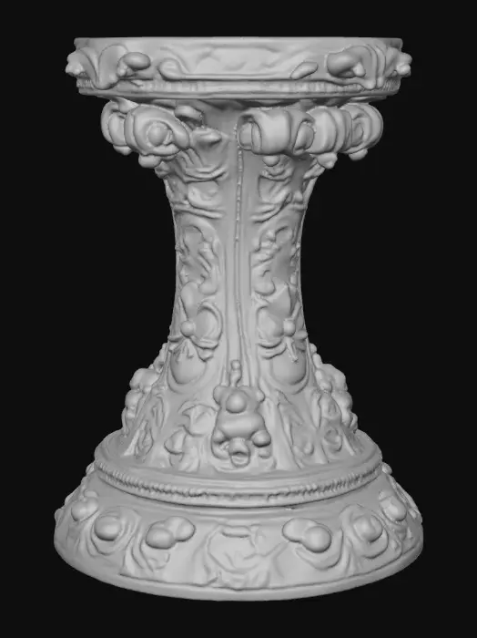 3D model for Extravagant elaborately embossed golden pedestal inside and out. Highly intricate designed details. Rocco styled design. Standing on a large round base