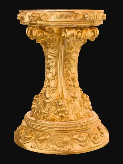 3D model for Extravagant elaborately embossed golden pedestal inside and out. Highly intricate designed details. Rocco styled design. Standing on a large round base