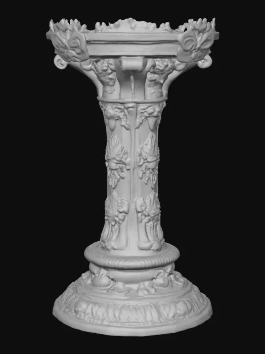 3D model for Extravagant elaborately embossed golden pedestal inside and out. Highly intricate designed details. Rocco styled design. Standing on a large round base