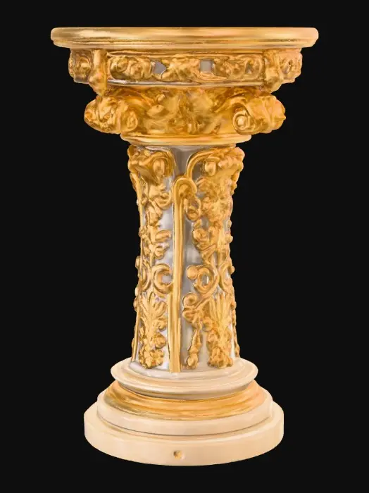 3D model for Victorian Extravagant elaborately embossed golden pedestal inside and out. Highly intricate designed details cherubs