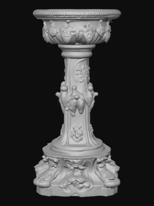 3D model for Victorian Extravagant elaborately embossed golden pedestal inside and out. Highly intricate designed details cherubs
