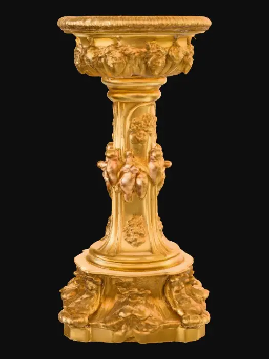 3D model for Victorian Extravagant elaborately embossed golden pedestal inside and out. Highly intricate designed details cherubs