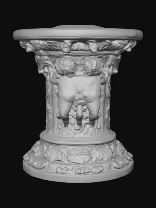 3D model for Victorian Extravagant elaborately embossed golden pedestal inside and out. Highly intricate designed details cherubs