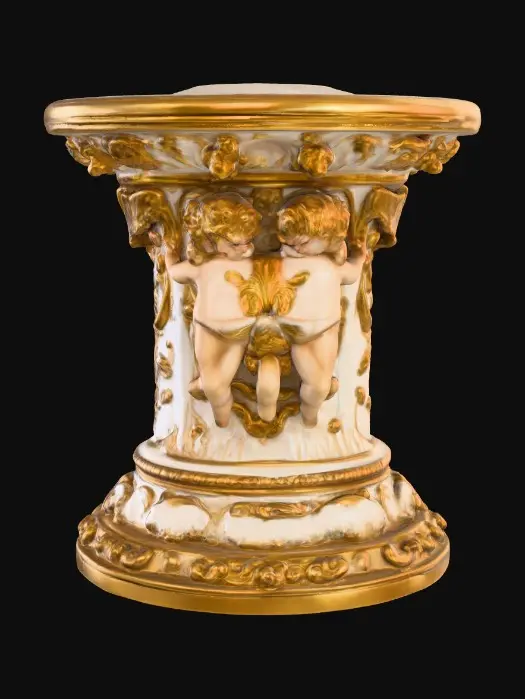 3D model for Victorian Extravagant elaborately embossed golden pedestal inside and out. Highly intricate designed details cherubs
