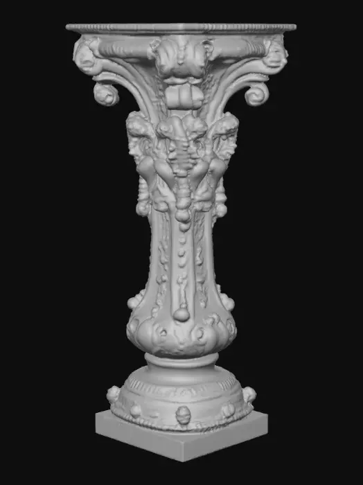 3D model for Victorian Extravagant elaborately embossed golden pedestal inside and out. Highly intricate designed details cherubs