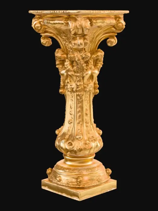 3D model for Victorian Extravagant elaborately embossed golden pedestal inside and out. Highly intricate designed details cherubs