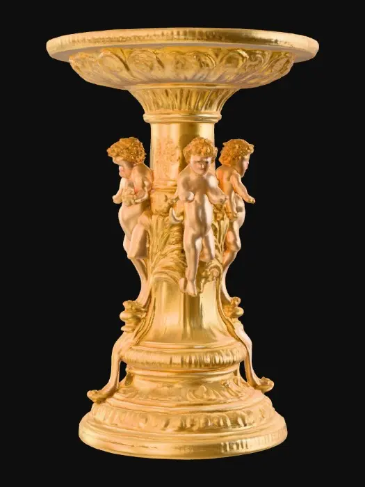 3D model for Victorian Extravagant elaborately embossed golden pedestal inside and out. Highly intricate designed details cherubs