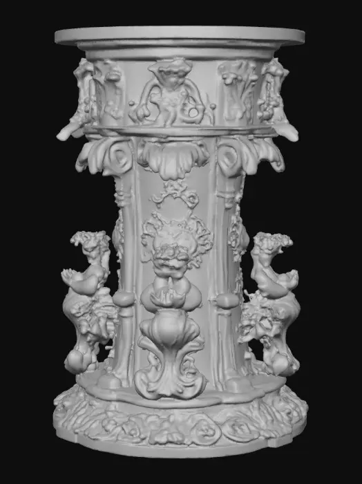 3D model for Victorian Extravagant elaborately embossed golden pedestal inside and out. Highly intricate designed details cherubs