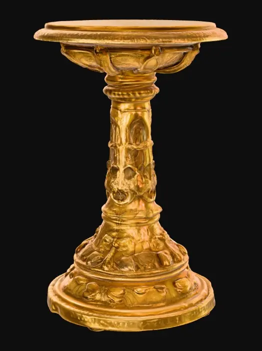 3D model for Victorian Extravagant elaborately embossed golden pedestal inside and out. Highly intricate designed details dragonflies standing on a round base
