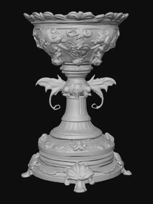 3D model for Victorian Extravagant elaborately embossed golden pedestal inside and out. Highly intricate designed details dragonflies standing on a round base
