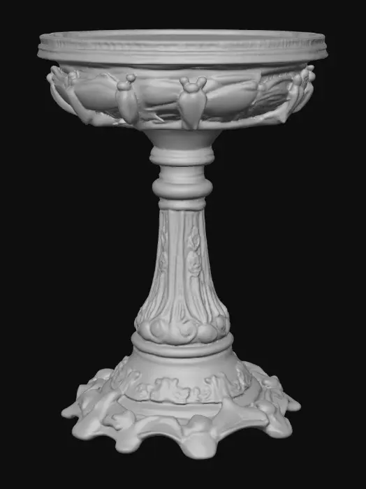 3D model for Victorian Extravagant elaborately embossed golden pedestal inside and out. Highly intricate designed details dragonflies standing on a round base