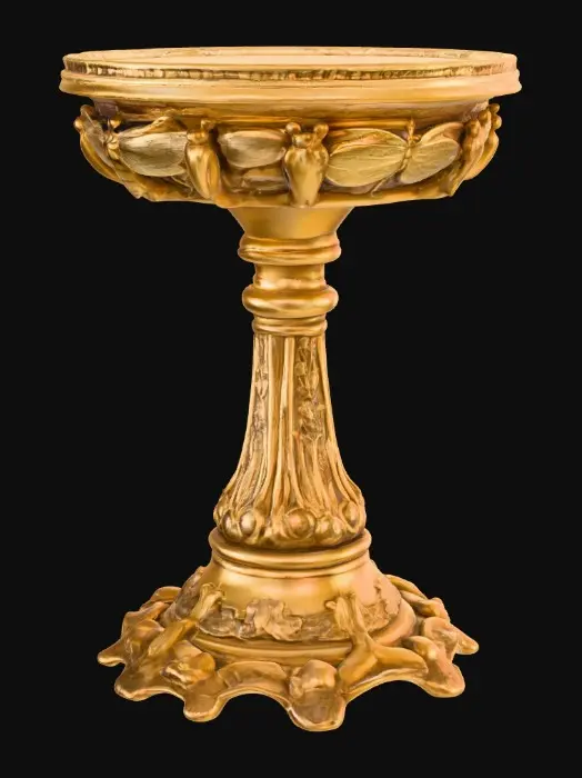 3D model for Victorian Extravagant elaborately embossed golden pedestal inside and out. Highly intricate designed details dragonflies standing on a round base