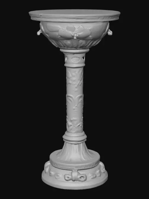 3D model for Victorian Extravagant elaborately embossed golden pedestal inside and out. Highly intricate designed details dragonflies standing on a round base