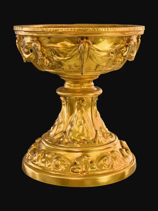 3D model for Victorian Extravagant elaborately embossed golden pedestal inside and out. Highly intricate designed details dragonflies standing on a round base