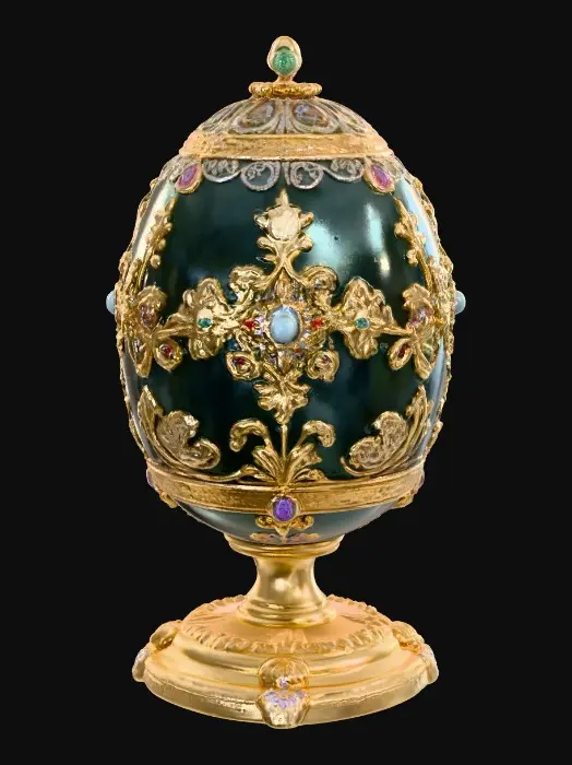3D model for A very detailed and elborately decorated faberge egg stand a very detailed and elegant base, hyper-realistic,  #Thanksgiving#