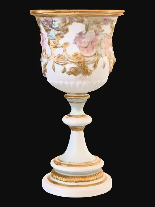 3D model for Ornate, round , Pedestal, pastel colors, floral, victorian, gold, white, Vintage gold Carrara #Thanksgiving#