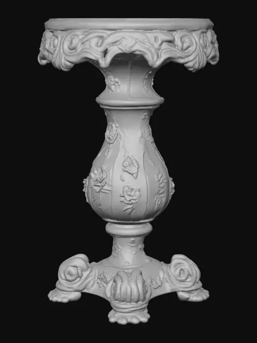 3D model for Ornate, round , Pedestal, divot on the top surface. flowery with vines, early French Rocco influences, full colors, Vintage gold #Thanksgiving#