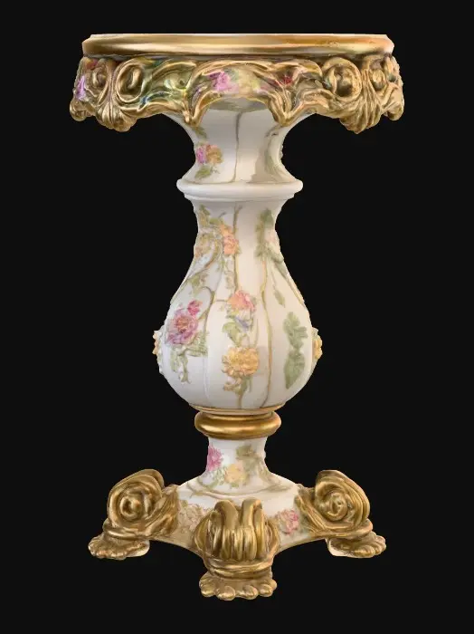 3D model for Ornate, round , Pedestal, divot on the top surface. flowery with vines, early French Rocco influences, full colors, Vintage gold #Thanksgiving#