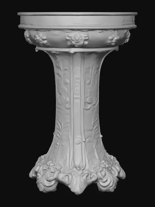 3D model for Very Ornate, round , Pedestal, small indentation in the center of the top surface. flowers with vines, early French Rocco influences, full colors, Vintage gold #Thanksgiving#