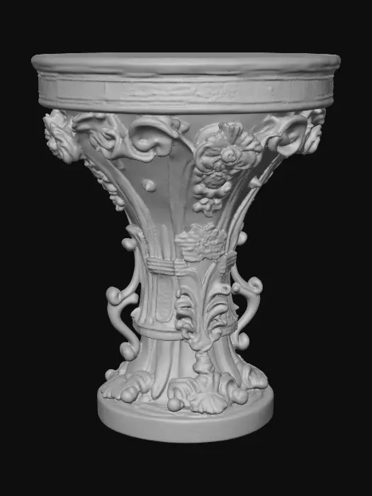 3D model for Very Ornate, round , Pedestal, small indentation in the center of the top surface. flowers with vines, early French Rocco influences, full colors, Vintage gold #Thanksgiving#