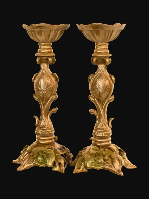 3D model for Short European stlyed candlestick bases , very ornate and vintage leaves, flowers, vines .[without candle]   #Thanksgiving#