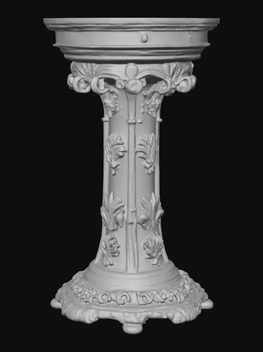 3D model for Very Ornate, round , Pedestal, small indentation in the center of the top surface. flowers with vines, early French Rocco influences, full colors, Vintage gold #Thanksgiving#