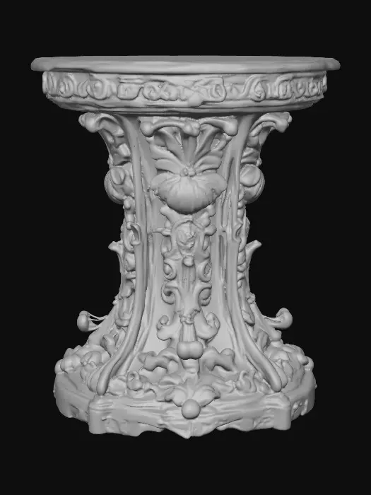 3D model for Very Ornate, round , Pedestal, small indentation in the center of the top surface. flowers with vines, early French Rocco influences, full colors, Vintage gold #Thanksgiving#