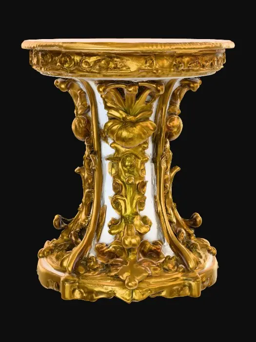 3D model for Very Ornate, round , Pedestal, small indentation in the center of the top surface. flowers with vines, early French Rocco influences, full colors, Vintage gold #Thanksgiving#