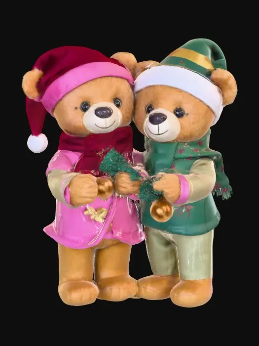 3D model for Girl and boy christmas party teddy bears. Dressed in colors of pink, burgundy, pine green, and gold. , #Christmas2025#
