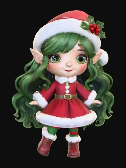 3D model for Adorable chibi elf girl dressed for Christmas , #Christmas2025#