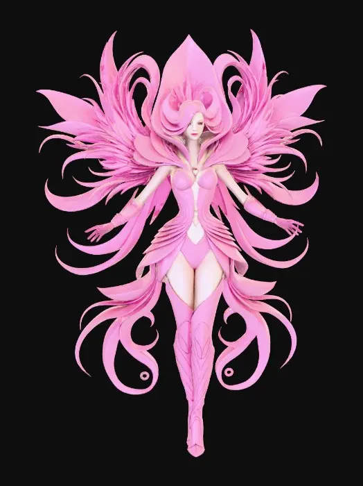 3D model for Petal Warrior green - pink extremely detailed