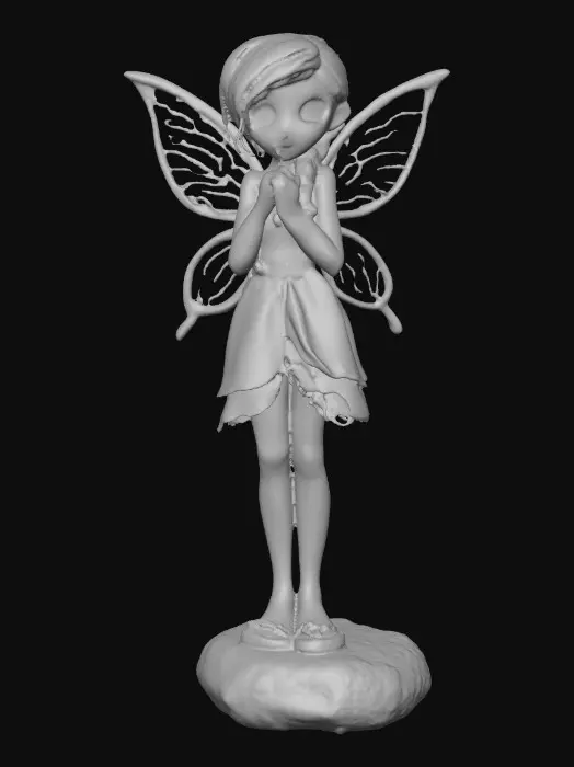 3D model for a flirty sweet playful violet eyed, redhead, snowdrop  fairy with thick dark lashes, freckles, and porcelain filigree wings in a mystical environment, surrounded by snowdrop florals. The figure is, rendered with intricate details and poised on a round rocky base. suitable for 3d printing.