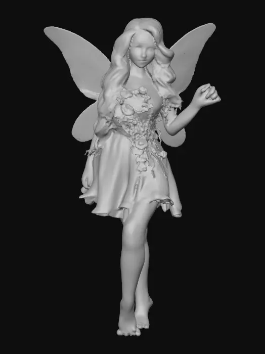 3D model for beautiful woodland fairy in a slow dance posture, the queen is adorned with wild flowers, she has a beautiful curvy figure, beautiful facial features and she has long wavy auburn hair. The scene is set against a plain white background 
Suitable for 3d printing