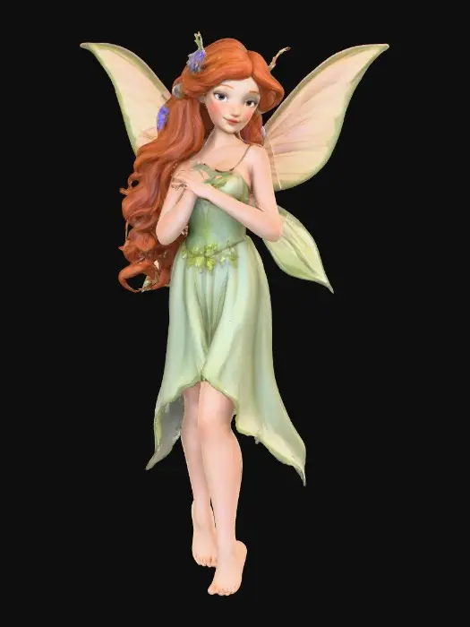 3D model for beautiful woodland fairy in a slow dance posture, the queen is adorned with wild flowers, she has a beautiful curvy figure, beautiful facial features and she has long wavy auburn hair. The scene is set against a plain white background 
Suitable for 3d printing