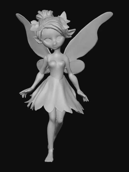 3D model for beautiful woodland fairy in a slow dance posture, the queen is adorned with wild flowers, she has a beautiful curvy figure, beautiful facial features and she has long wavy auburn hair. The scene is set against a plain white background 
Suitable for 3d printing