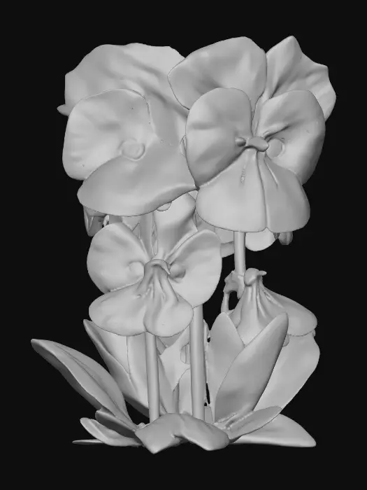 3D model for A trio of talking chibi flowers (pansies) alice in wonderland stylized cartoonish talking flowers in full color