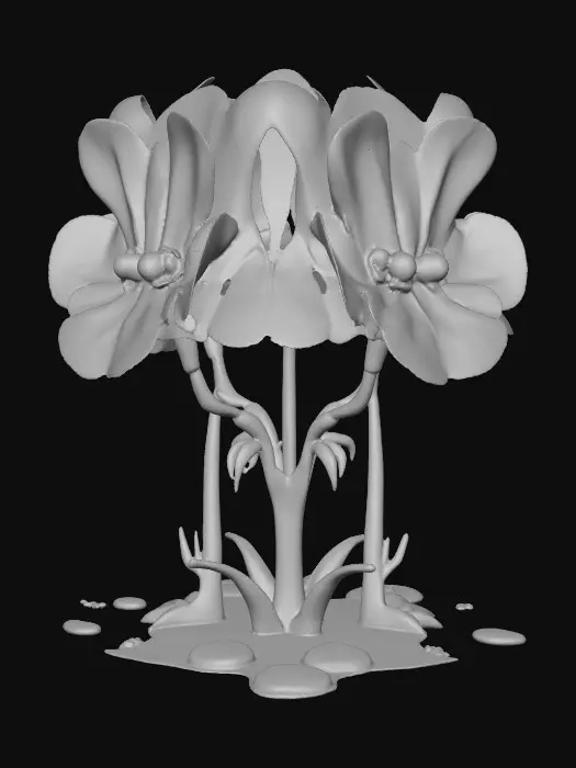 3D model for A trio of talking chibi flowers (pansies) alice in wonderland stylized cartoonish talking flowers in full color