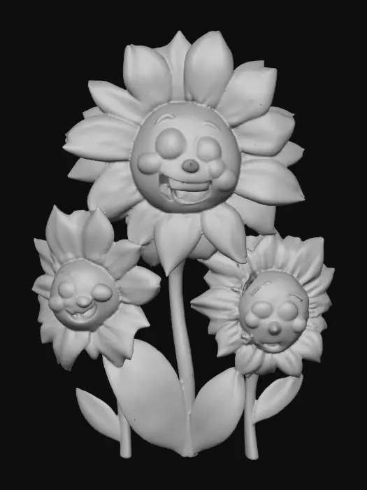 3D model for A trio of talking flowers alice in wonderland stylized cartoonish talking flowers in full color