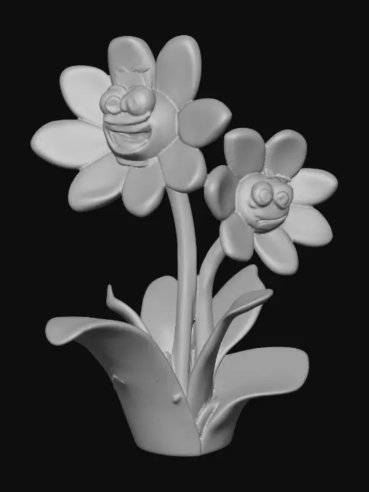 3D model for A trio of talking flowers alice in wonderland stylized cartoonish talking flowers in full color